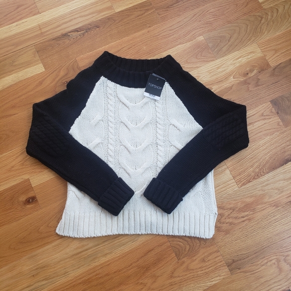 NWT TopShop Black and White Cable Knit Sweater, Size 6 - Picture 3 of 8